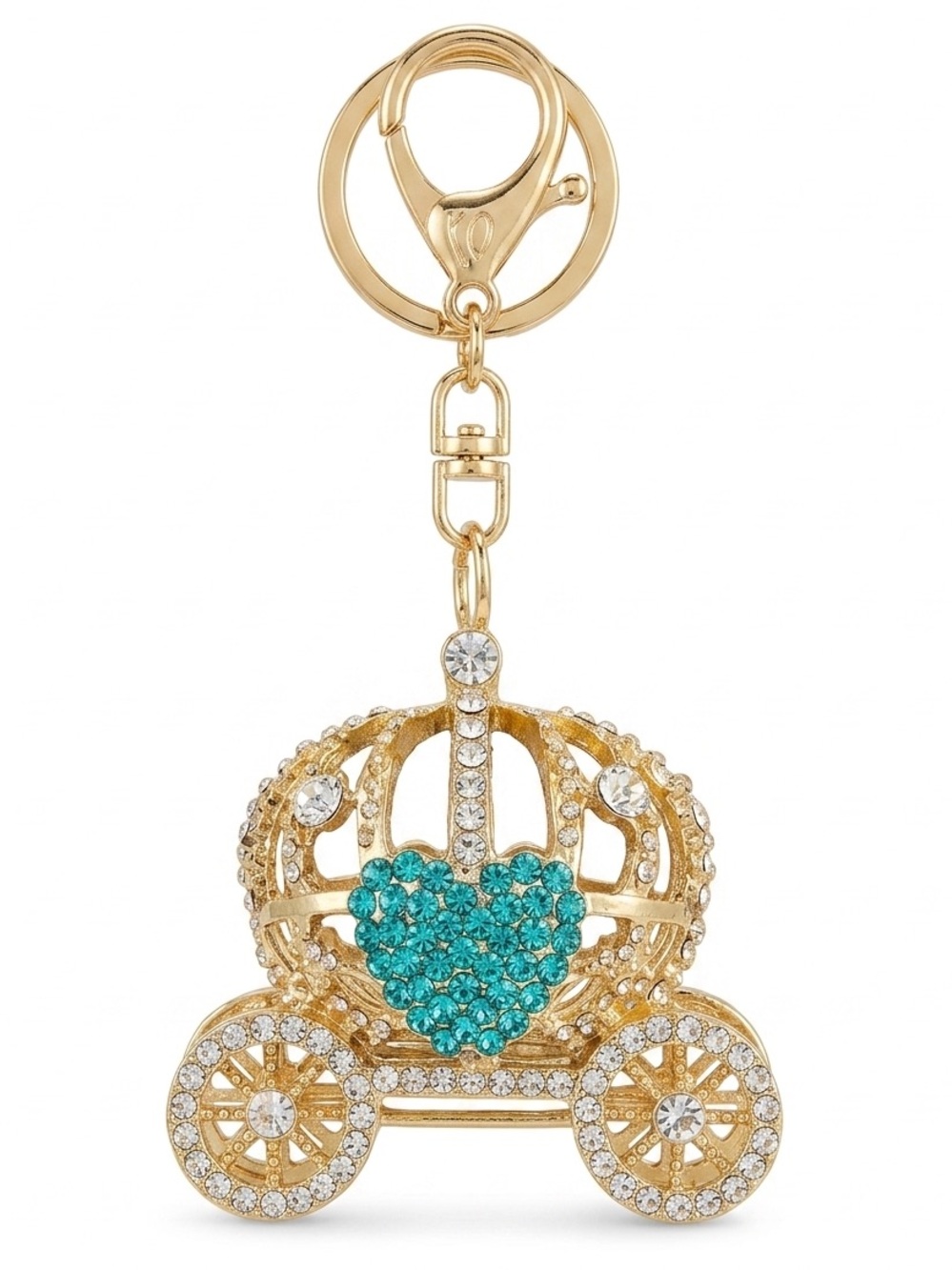 Gold & Teal Crystal Princess Carriage Keychain / Bagcharm